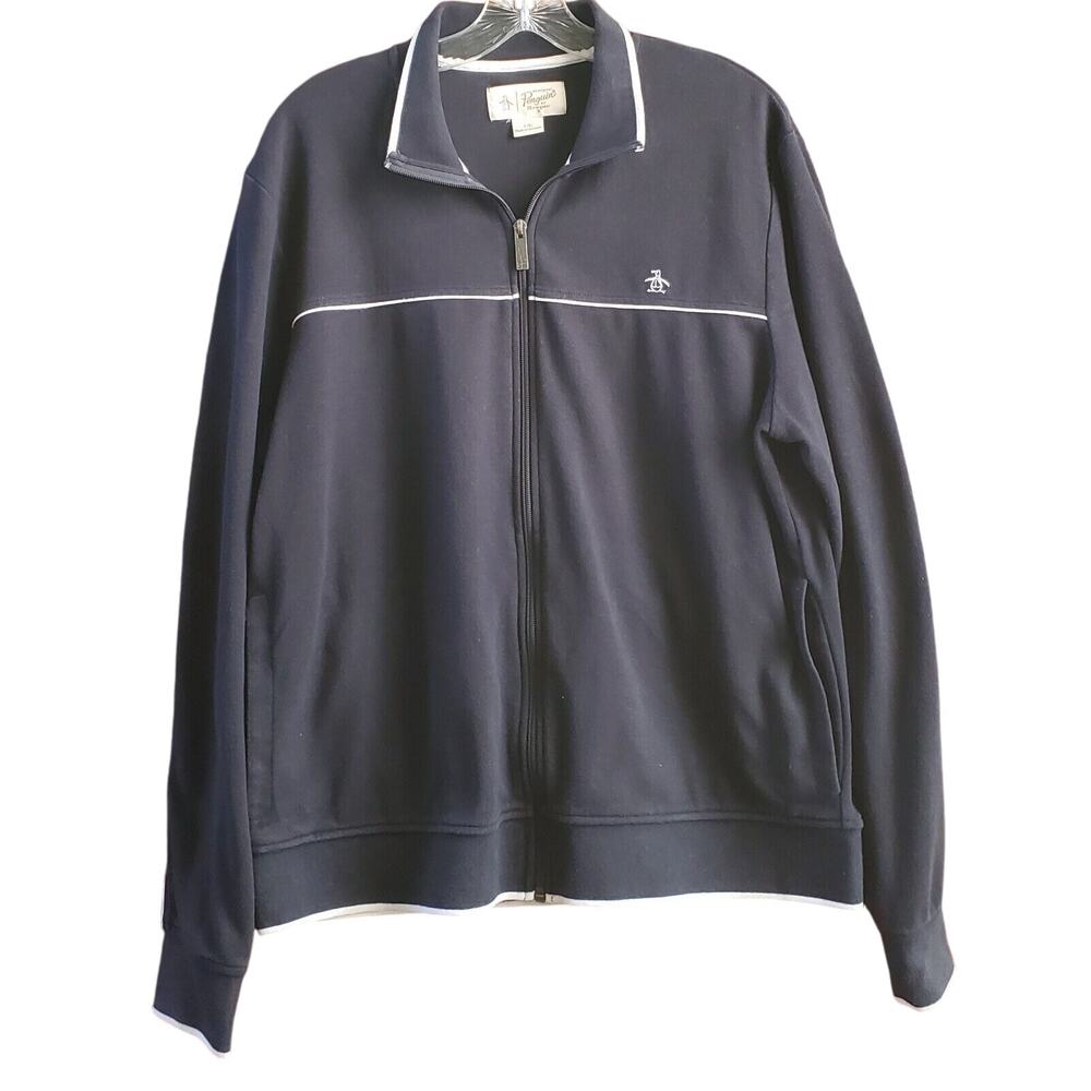 PENGUIN Mens Tracksuit Top Jacket Large Black Full Zip
